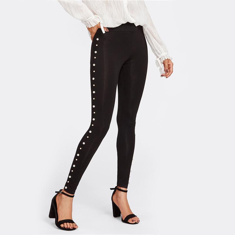Pearl Embellished Black Leggings