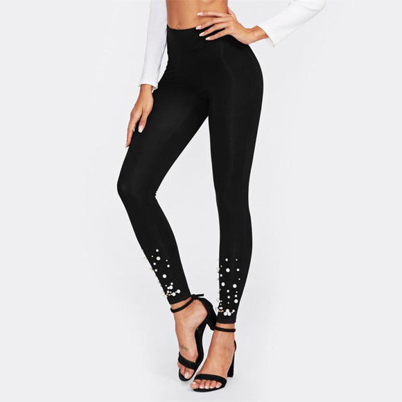 Pearl and Rhinestone Embellished Leggings