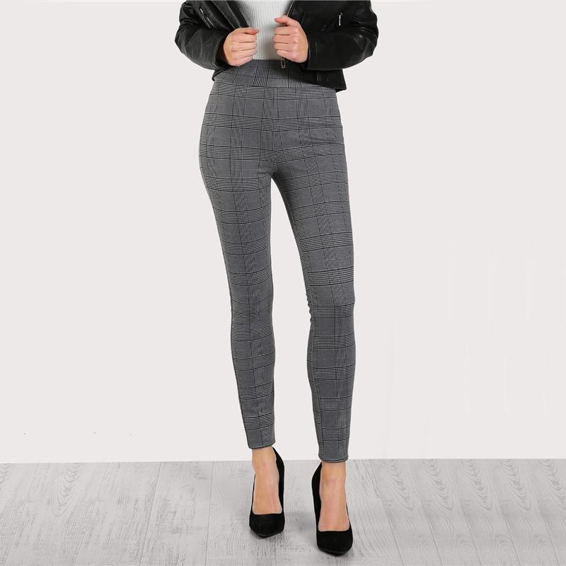Elasticised Waist Plaid Dark Grey Leggings