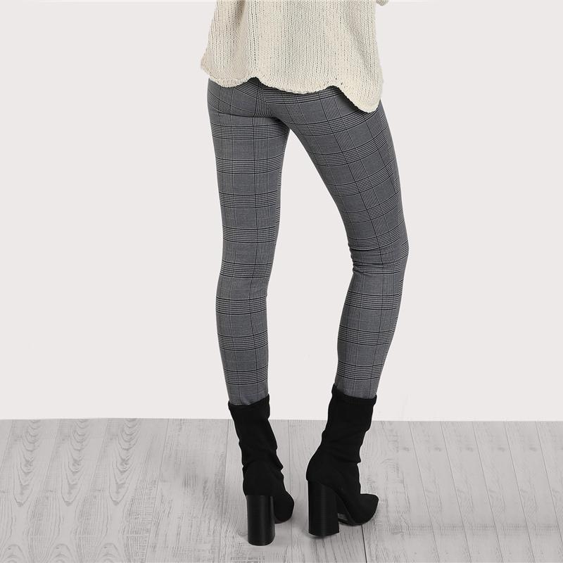 Elasticised Waist Plaid Dark Grey Leggings