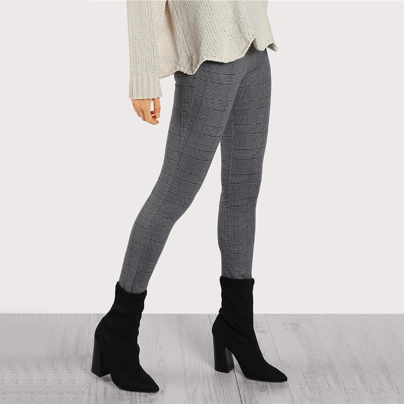Elasticised Waist Plaid Dark Grey Leggings