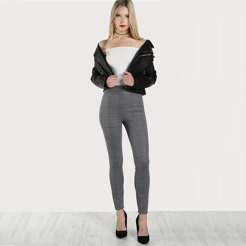 Elasticised Waist Plaid Dark Grey Leggings