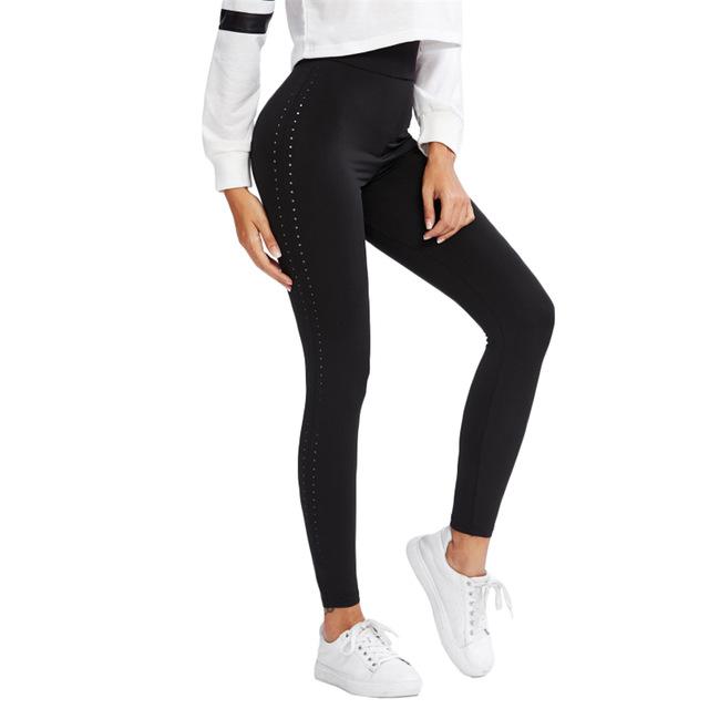 Perforated Side Black High Waist Leggings