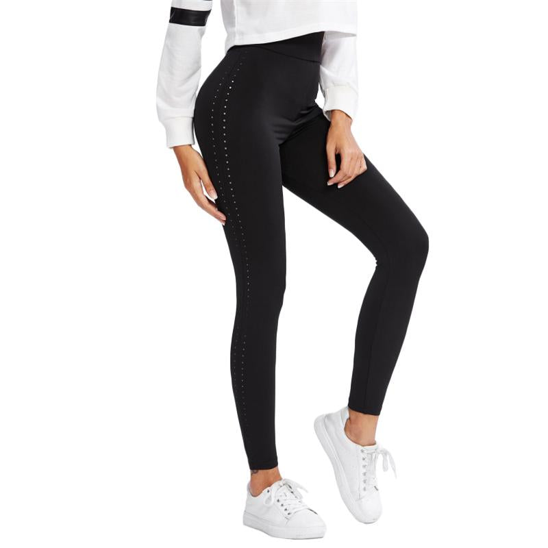 Perforated Side Black High Waist Leggings