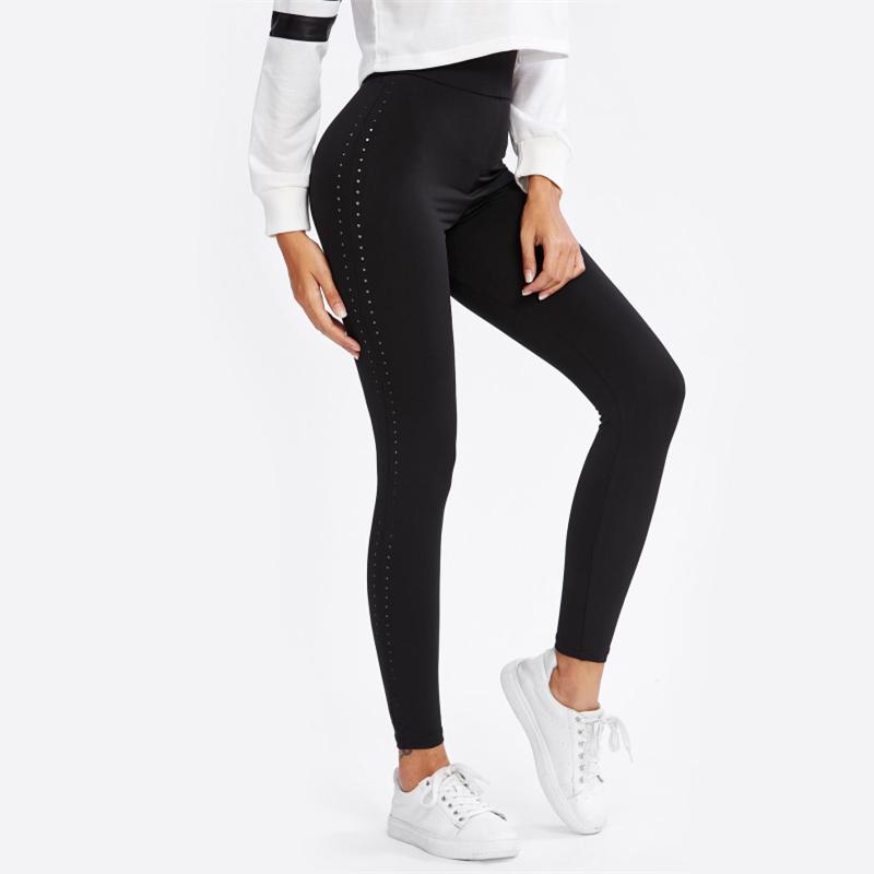 Perforated Side Black High Waist Leggings