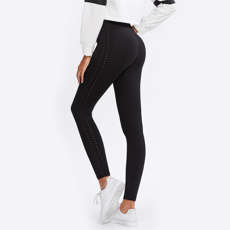 Perforated Side Black High Waist Leggings