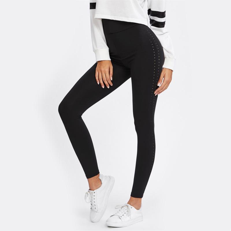 Perforated Side Black High Waist Leggings