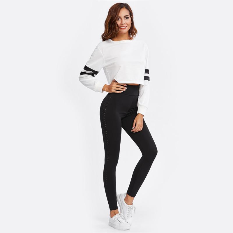 Perforated Side Black High Waist Leggings