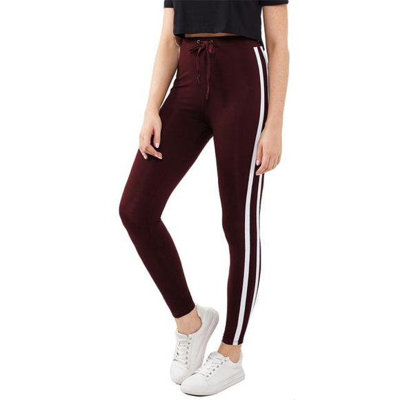 Striped Sideseam Burgundy Autumn Winter Leggings