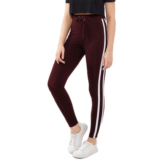 Striped Sideseam Burgundy Autumn Winter Leggings