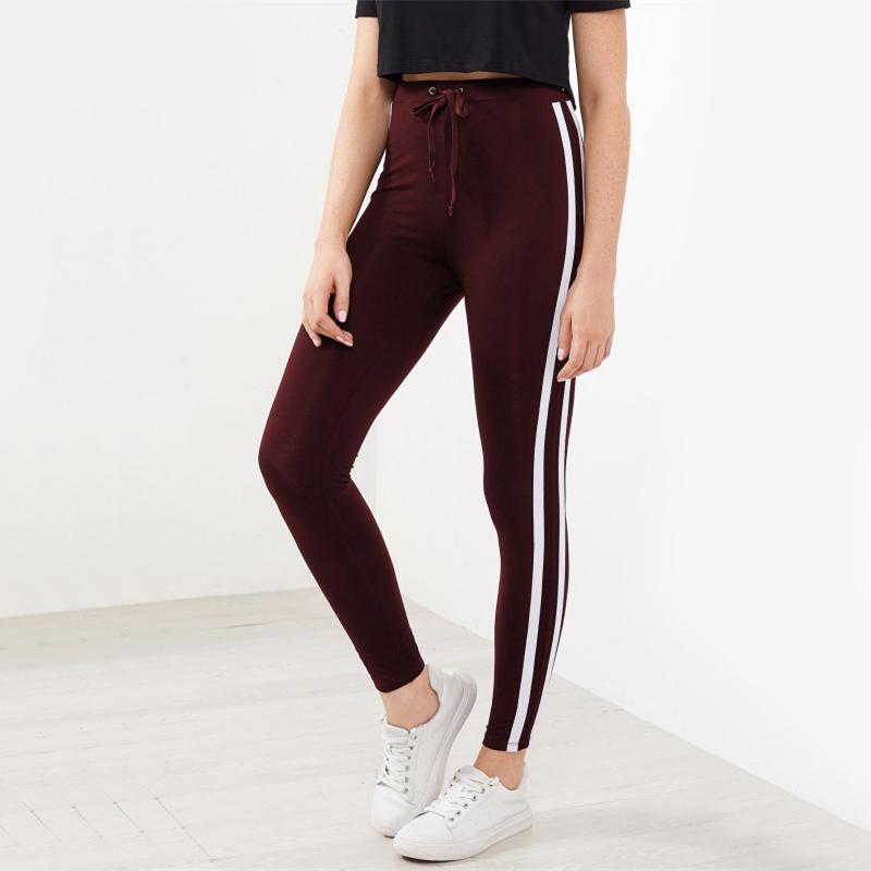 Striped Sideseam Burgundy Autumn Winter Leggings