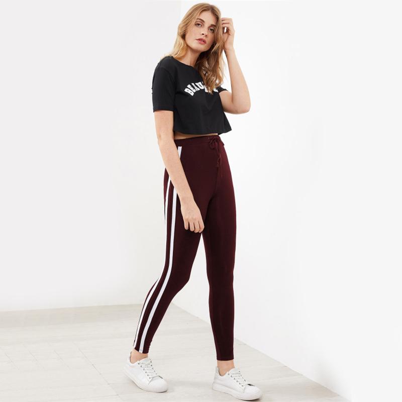 Striped Sideseam Burgundy Autumn Winter Leggings