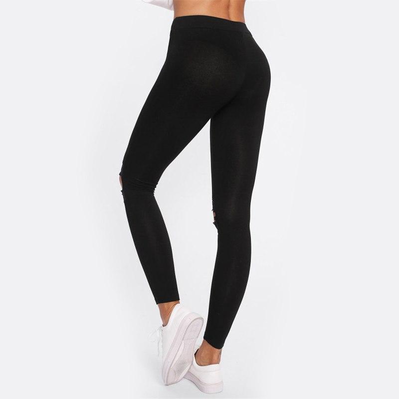 Black Mesh Insert Knee Cut Out Fitness Casual Leggings