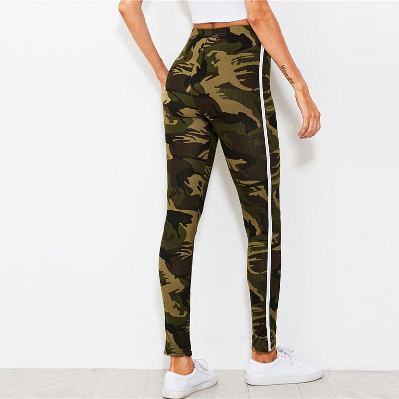 Camo Print Striped Leggings