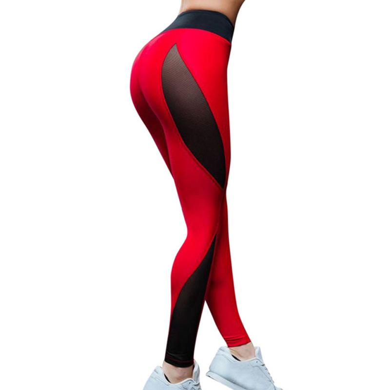 Red And Black Splice Mesh Fitness Leggings