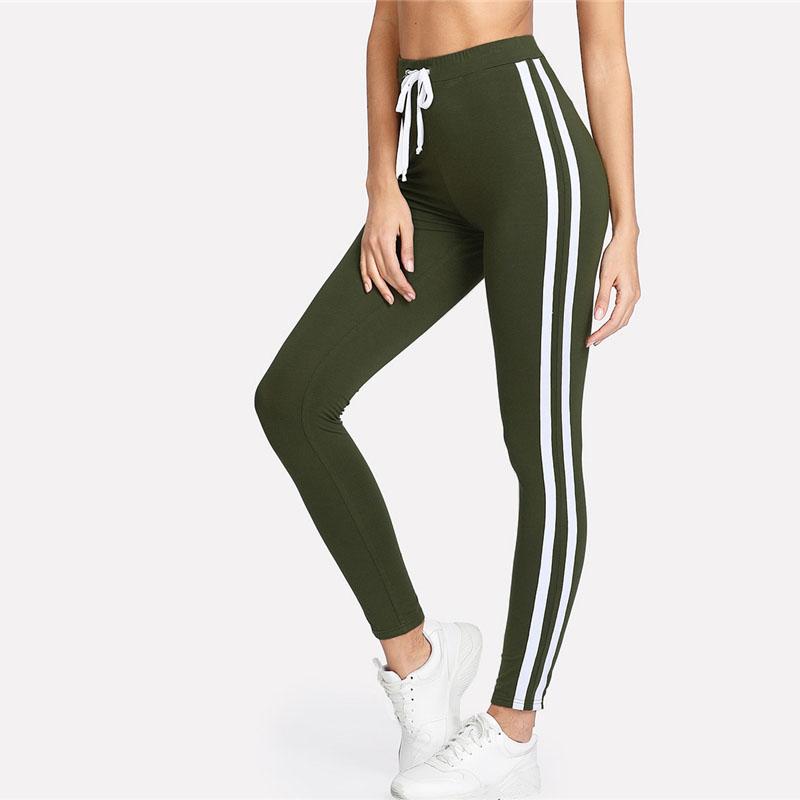 High Waist Army Green Drawstring Leggings