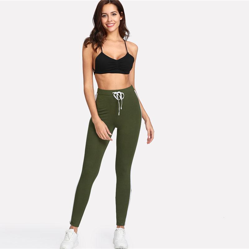 High Waist Army Green Drawstring Leggings