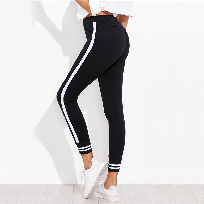 Striped Contrast Cotton Tapered Leggings