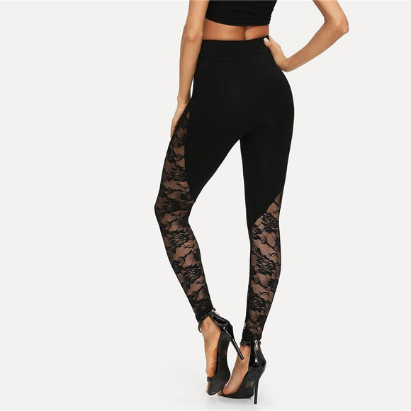 Floral Lace Insert Summer Leggings
