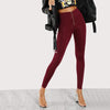 Burgundy High Waist Zip Front Casual Leggings