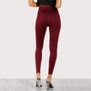 Burgundy High Waist Zip Front Casual Leggings