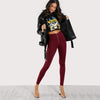 Burgundy High Waist Zip Front Casual Leggings