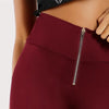 Burgundy High Waist Zip Front Casual Leggings