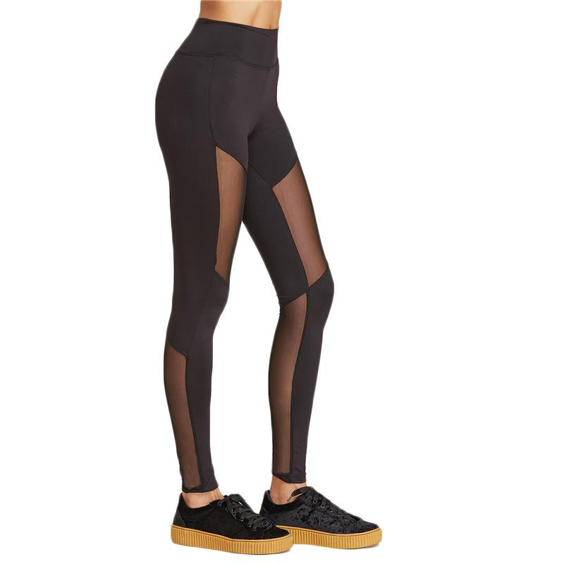 Square Mesh Insert Wide Waistband Leggings