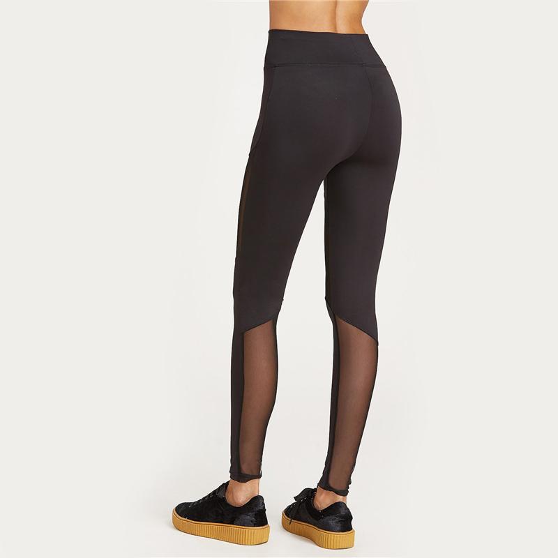 Square Mesh Insert Wide Waistband Leggings