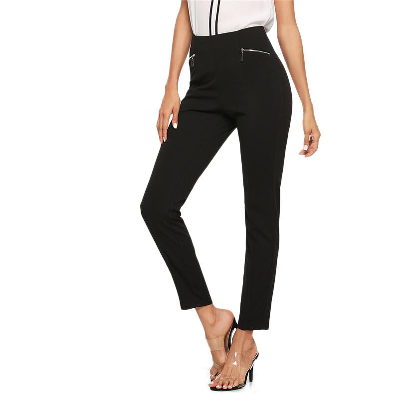 Black Zip Autumn Casual Leggings