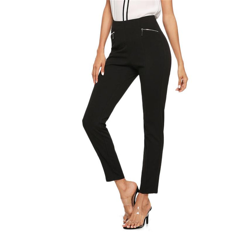 Black Zip Autumn Casual Leggings
