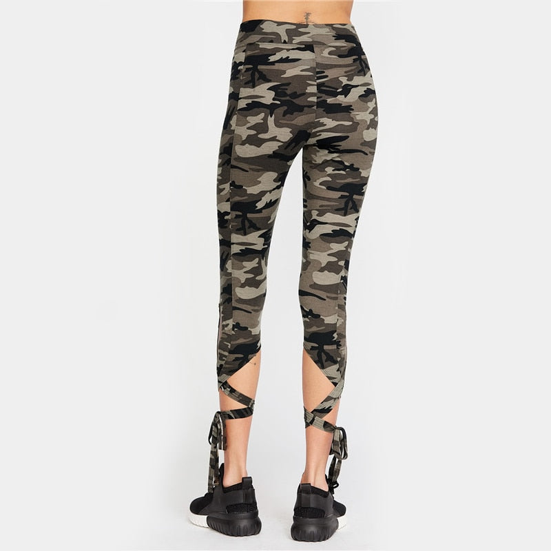 Plain Grey High Waist Crisscross Tie Fitness Leggings