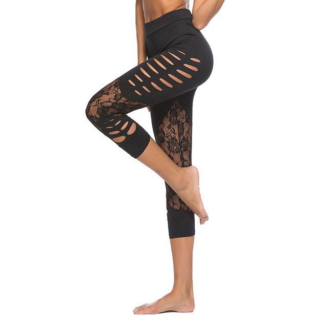 Black Lace Patch Mid-Calf Casual Leggings