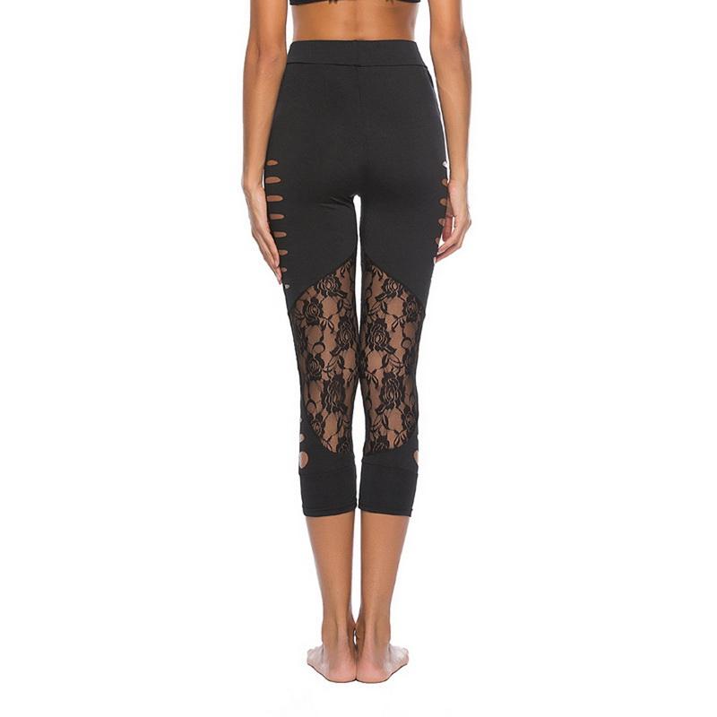 Black Lace Patch Mid-Calf Casual Leggings
