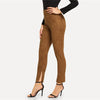 Brown Split Hem Suede Casual Leggings