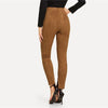 Brown Split Hem Suede Casual Leggings