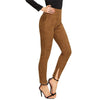 Brown Split Hem Suede Casual Leggings