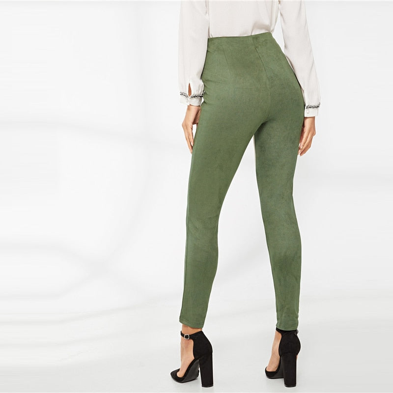 Green High Waist Double Breasted Front Leggings