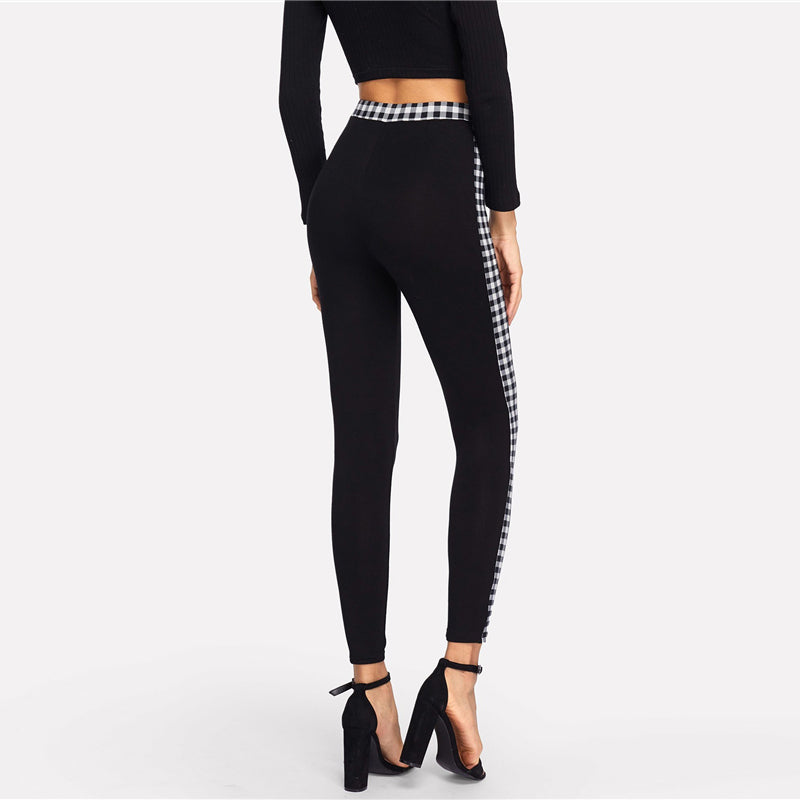 Black Gingham Waistband & Side Seam Leggings